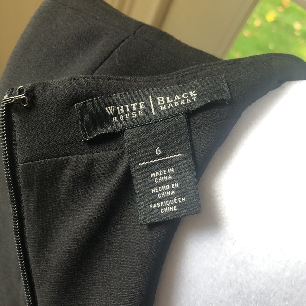 White House Black Market fitted vneck pencil skirt black dress w belt. Size 6. - Picture 7 of 9